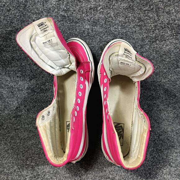 Vans Sk8-Hi Leather High Tops Women 8.5 Neon Pink Skate Sneakers - Picture 6 of 8